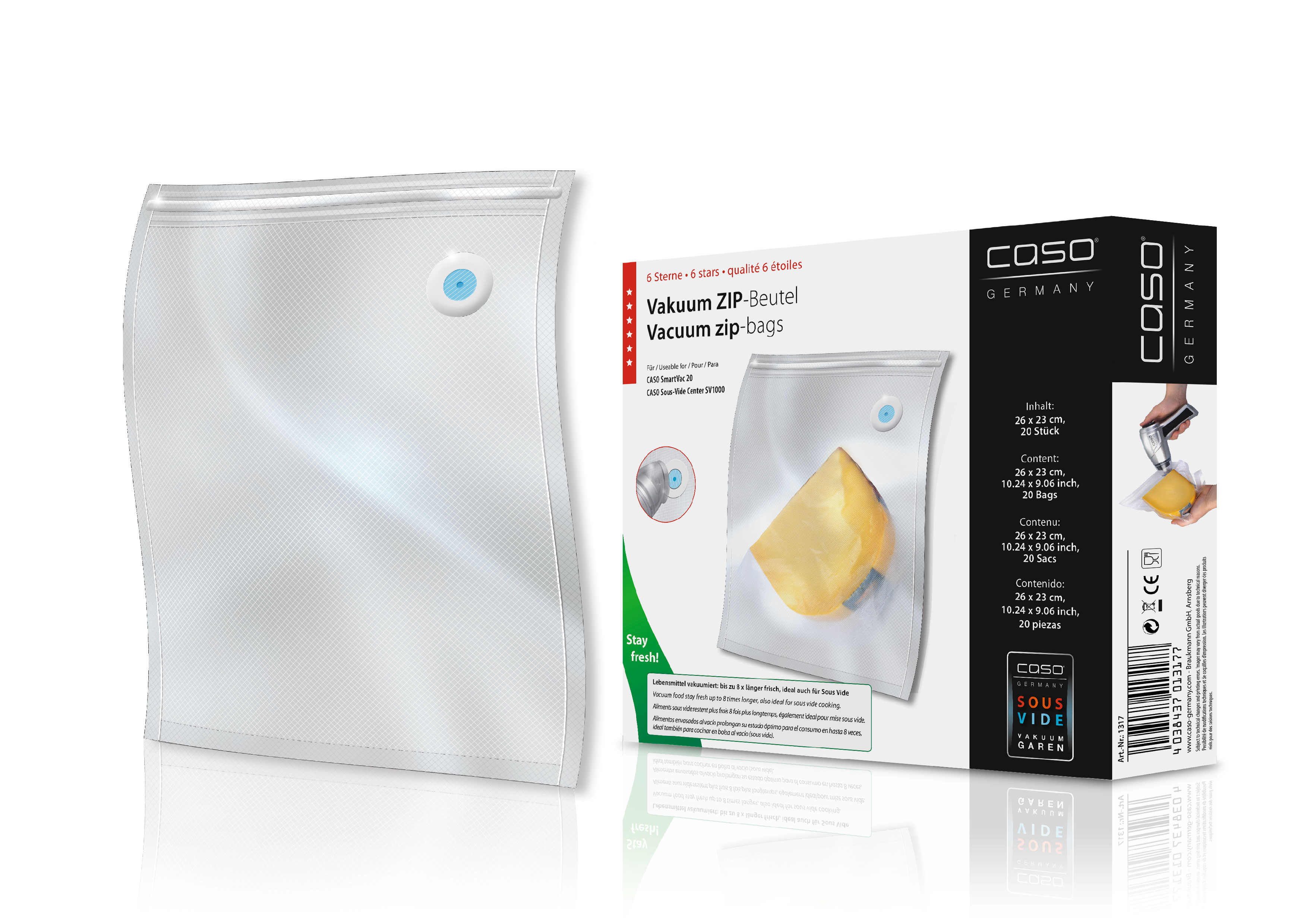 Caso Folie ZIP poser 26x23 cm 20 stk m/QR- labels 150 my